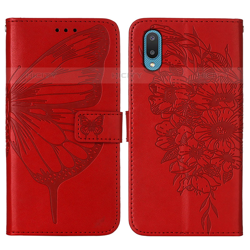 Coque Portefeuille Papillon Livre Cuir Etui Clapet Y01B pour Samsung Galaxy M02 Rouge Plus