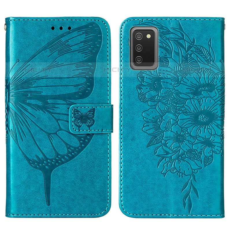 Coque Portefeuille Papillon Livre Cuir Etui Clapet Y01B pour Samsung Galaxy M02s Bleu Plus