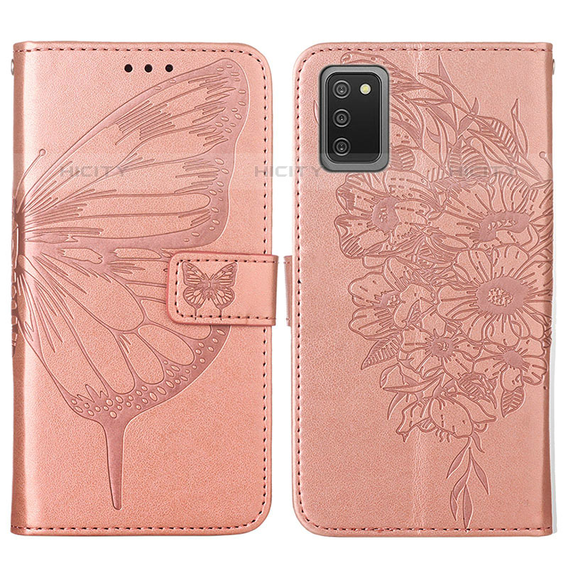 Coque Portefeuille Papillon Livre Cuir Etui Clapet Y01B pour Samsung Galaxy M02s Or Rose Plus