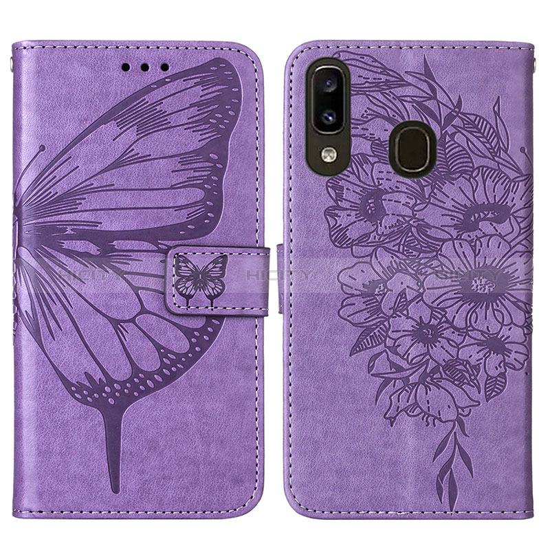 Coque Portefeuille Papillon Livre Cuir Etui Clapet Y01B pour Samsung Galaxy M10S Violet Clair Plus