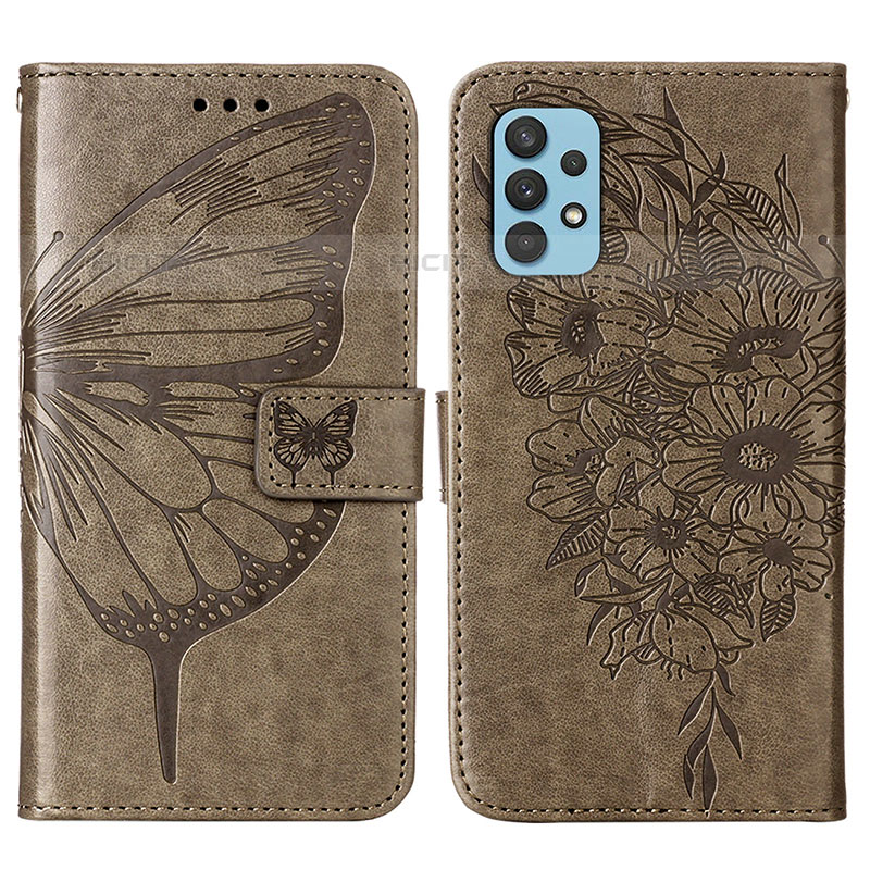 Coque Portefeuille Papillon Livre Cuir Etui Clapet Y01B pour Samsung Galaxy M32 5G Gris Plus