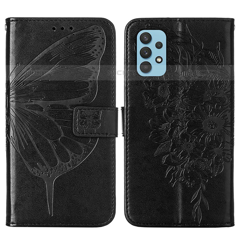 Coque Portefeuille Papillon Livre Cuir Etui Clapet Y01B pour Samsung Galaxy M32 5G Noir Plus