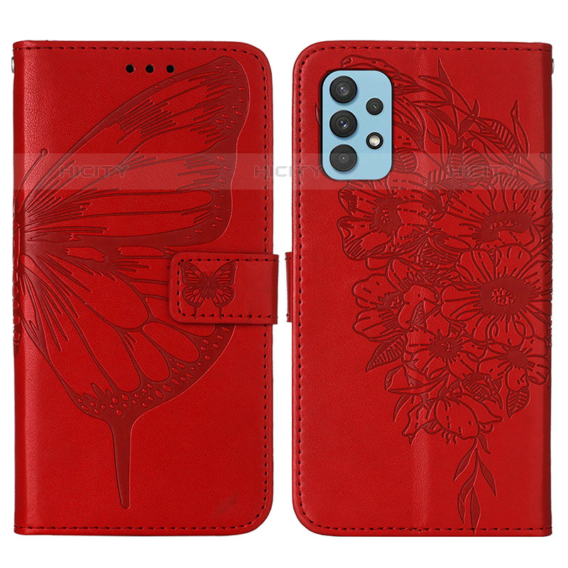 Coque Portefeuille Papillon Livre Cuir Etui Clapet Y01B pour Samsung Galaxy M32 5G Rouge Plus