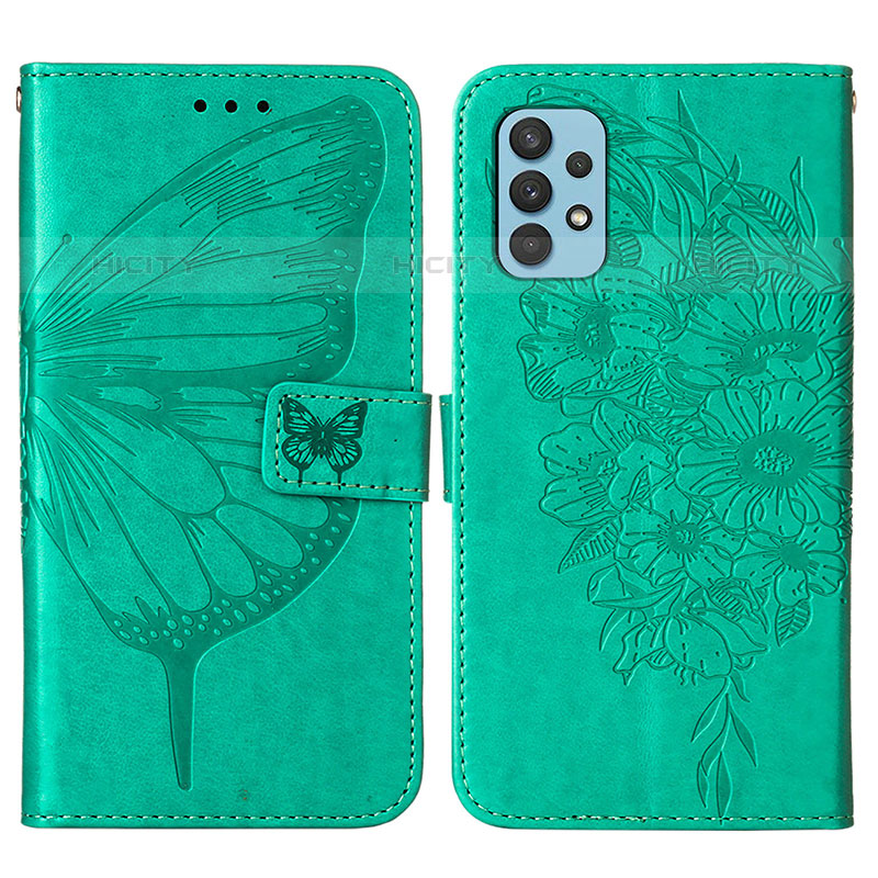 Coque Portefeuille Papillon Livre Cuir Etui Clapet Y01B pour Samsung Galaxy M32 5G Vert Plus