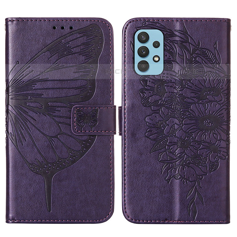 Coque Portefeuille Papillon Livre Cuir Etui Clapet Y01B pour Samsung Galaxy M32 5G Violet Plus