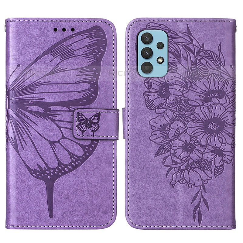 Coque Portefeuille Papillon Livre Cuir Etui Clapet Y01B pour Samsung Galaxy M32 5G Violet Clair Plus