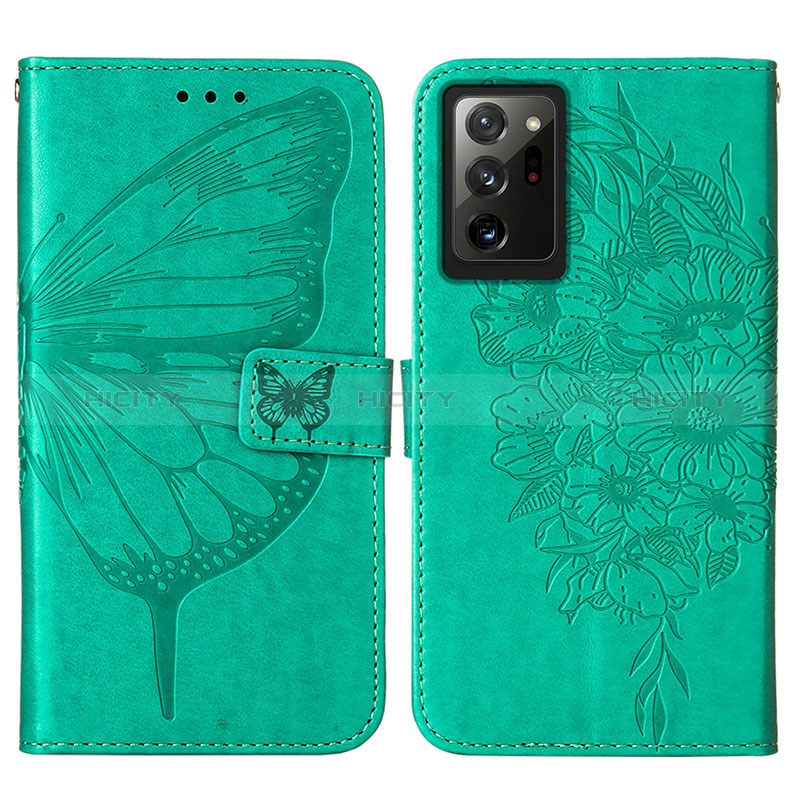 Coque Portefeuille Papillon Livre Cuir Etui Clapet Y01B pour Samsung Galaxy Note 20 Ultra 5G Vert Plus