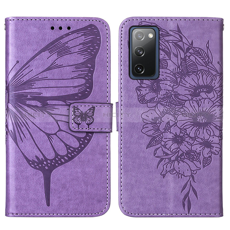 Coque Portefeuille Papillon Livre Cuir Etui Clapet Y01B pour Samsung Galaxy S20 FE 4G Violet Clair Plus