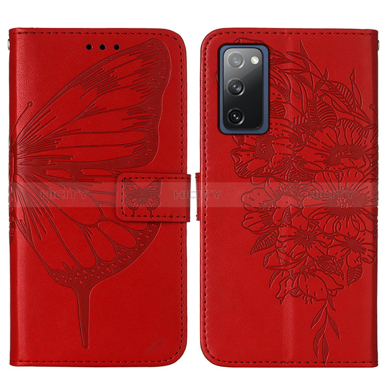 Coque Portefeuille Papillon Livre Cuir Etui Clapet Y01B pour Samsung Galaxy S20 FE 5G Rouge Plus