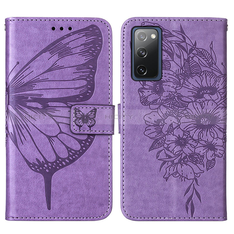 Coque Portefeuille Papillon Livre Cuir Etui Clapet Y01B pour Samsung Galaxy S20 Lite 5G Violet Clair Plus