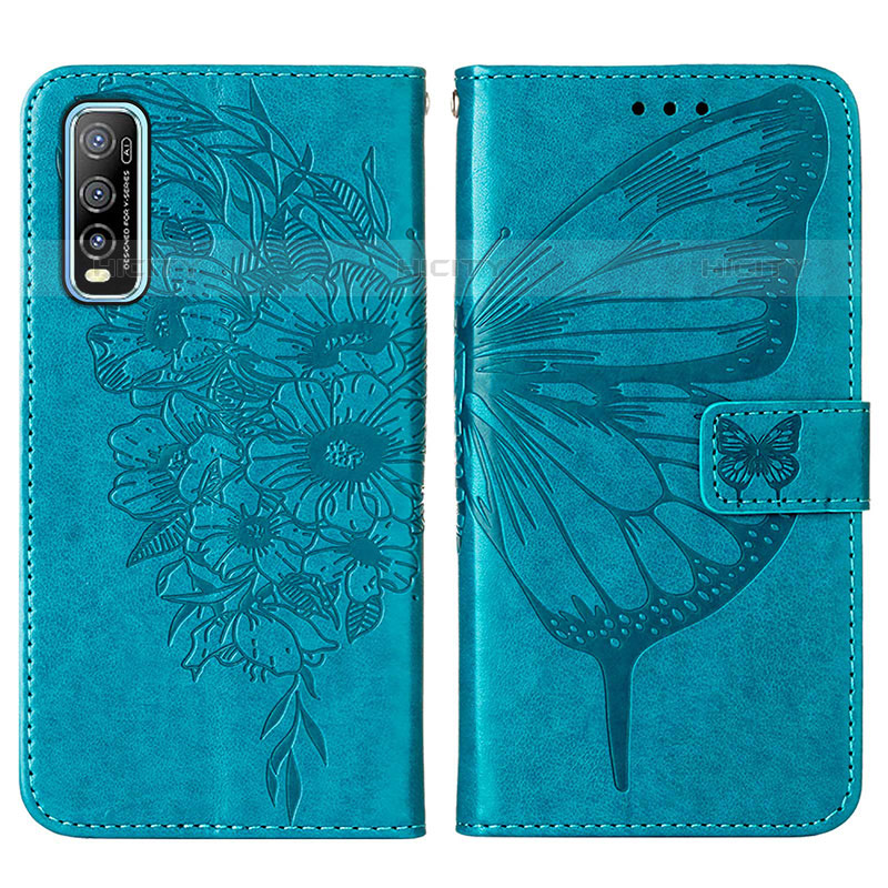 Coque Portefeuille Papillon Livre Cuir Etui Clapet Y01B pour Vivo iQOO U1 Bleu Plus