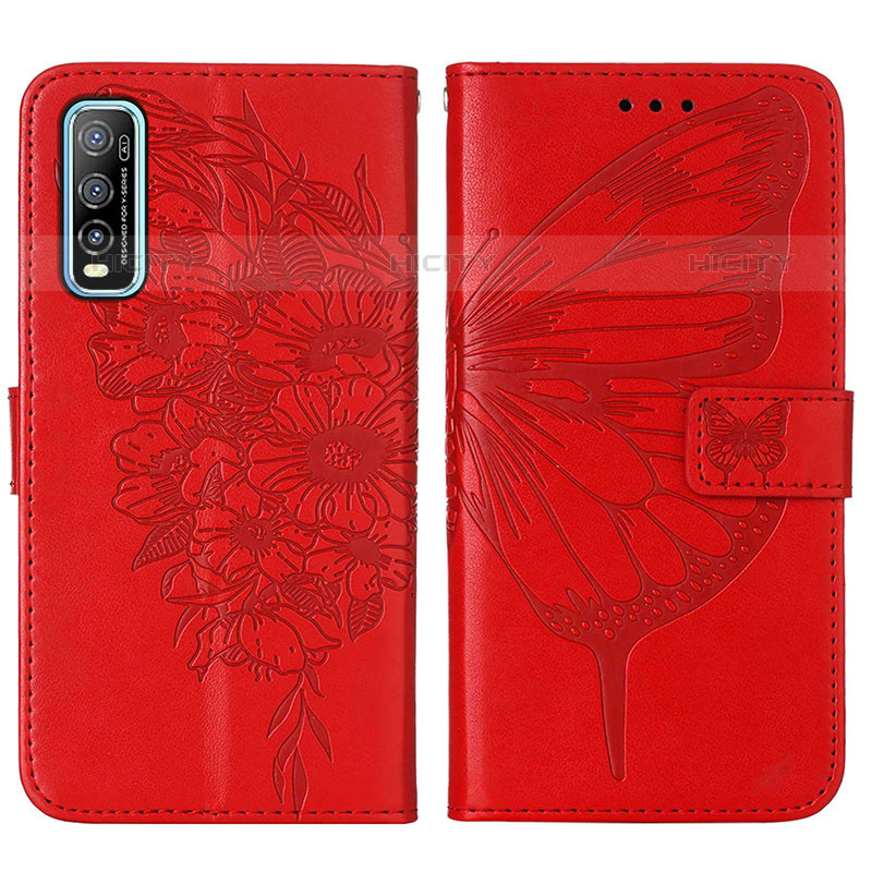 Coque Portefeuille Papillon Livre Cuir Etui Clapet Y01B pour Vivo iQOO U1 Rouge Plus