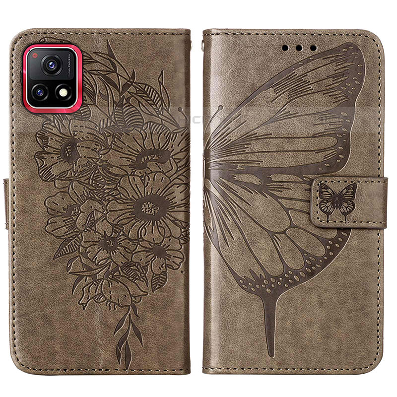 Coque Portefeuille Papillon Livre Cuir Etui Clapet Y01B pour Vivo iQOO U3 5G Gris Plus