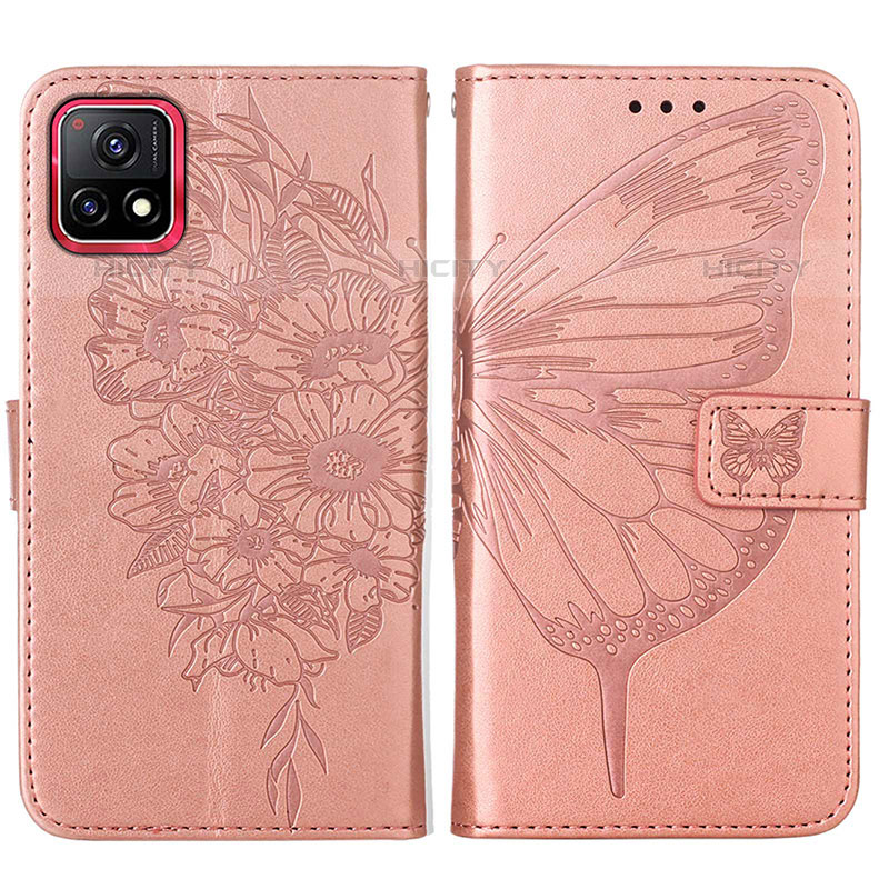 Coque Portefeuille Papillon Livre Cuir Etui Clapet Y01B pour Vivo iQOO U3 5G Or Rose Plus