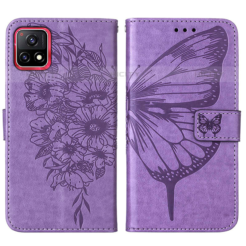 Coque Portefeuille Papillon Livre Cuir Etui Clapet Y01B pour Vivo iQOO U3 5G Violet Clair Plus