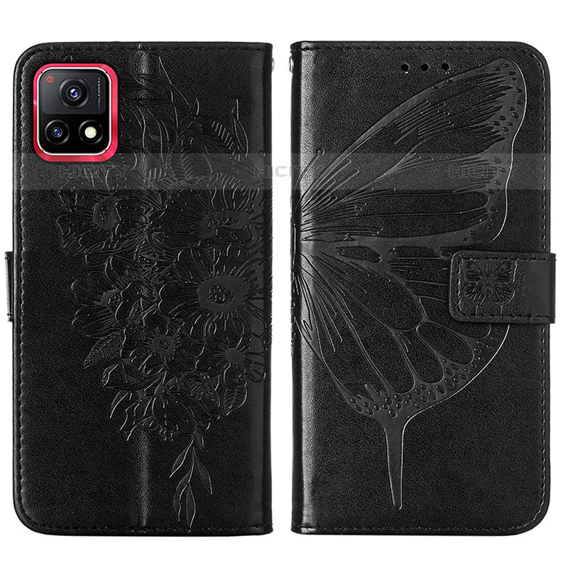 Coque Portefeuille Papillon Livre Cuir Etui Clapet Y01B pour Vivo iQOO U3x 5G Noir Plus