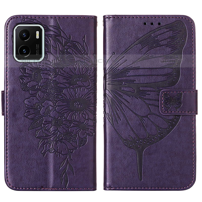 Coque Portefeuille Papillon Livre Cuir Etui Clapet Y01B pour Vivo iQOO U5x Violet Plus