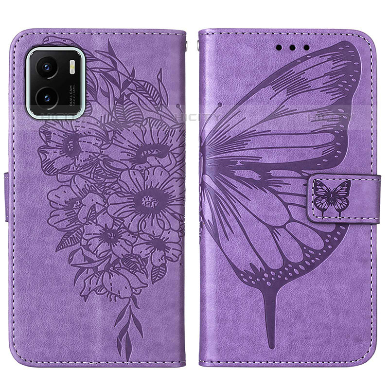 Coque Portefeuille Papillon Livre Cuir Etui Clapet Y01B pour Vivo iQOO U5x Violet Clair Plus