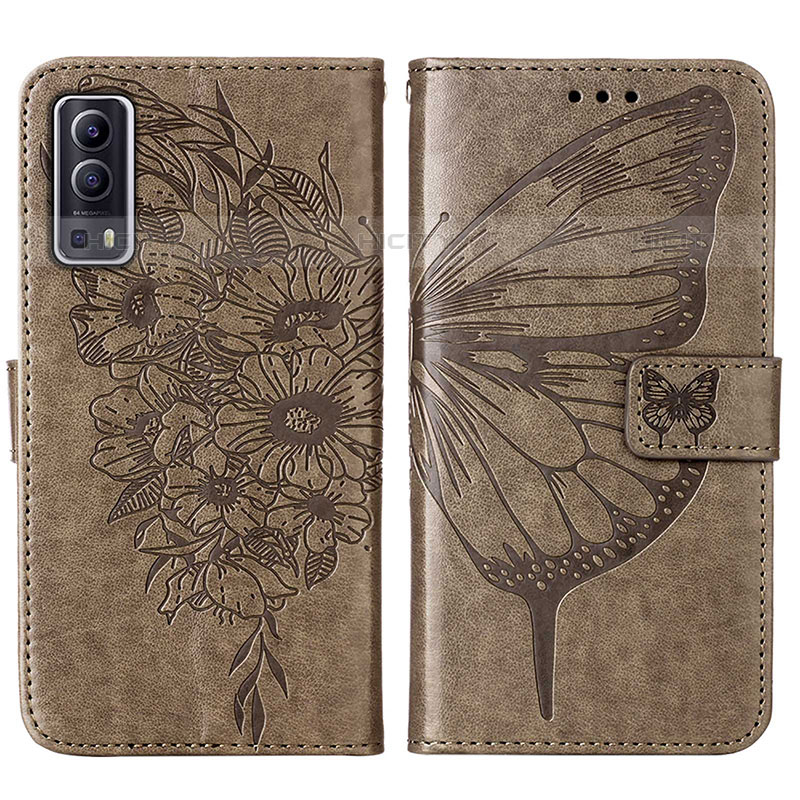 Coque Portefeuille Papillon Livre Cuir Etui Clapet Y01B pour Vivo iQOO Z3 5G Gris Plus