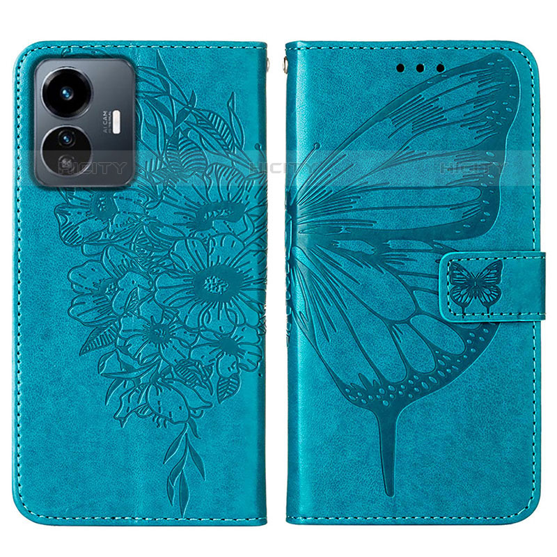 Coque Portefeuille Papillon Livre Cuir Etui Clapet Y01B pour Vivo iQOO Z6 Lite 5G Bleu Plus