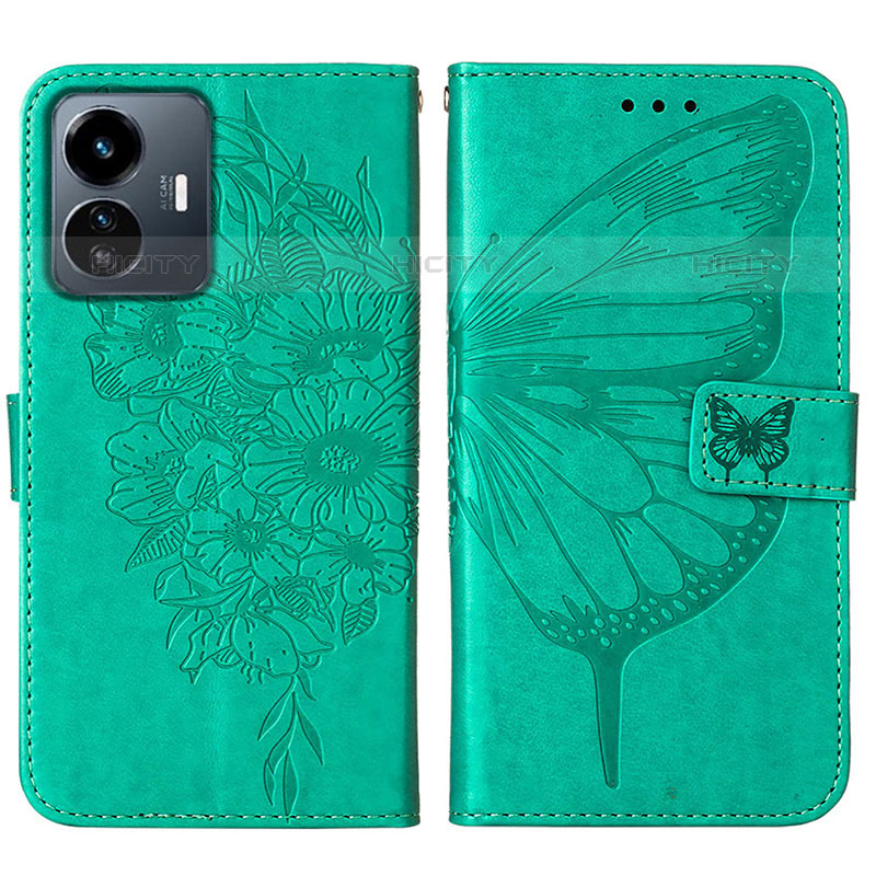 Coque Portefeuille Papillon Livre Cuir Etui Clapet Y01B pour Vivo iQOO Z6 Lite 5G Vert Plus