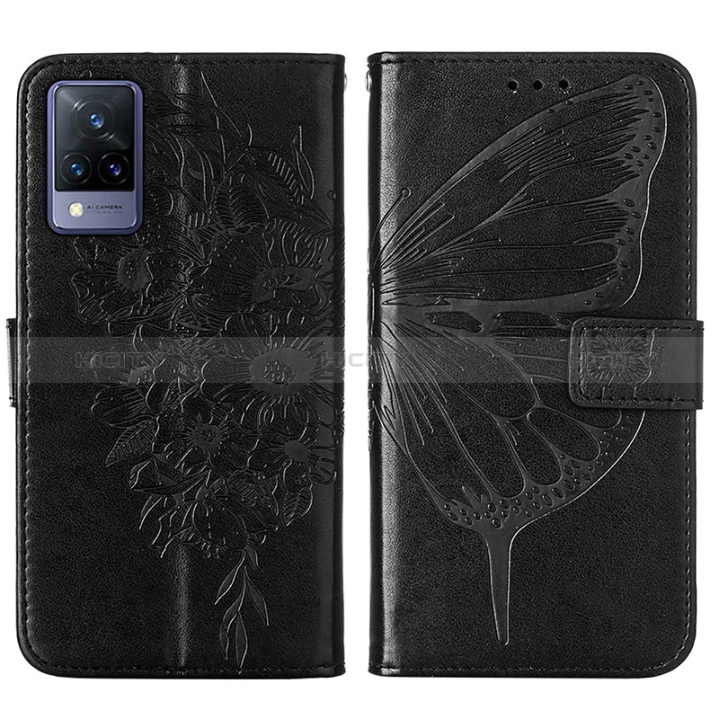 Coque Portefeuille Papillon Livre Cuir Etui Clapet Y01B pour Vivo V21 5G Noir Plus