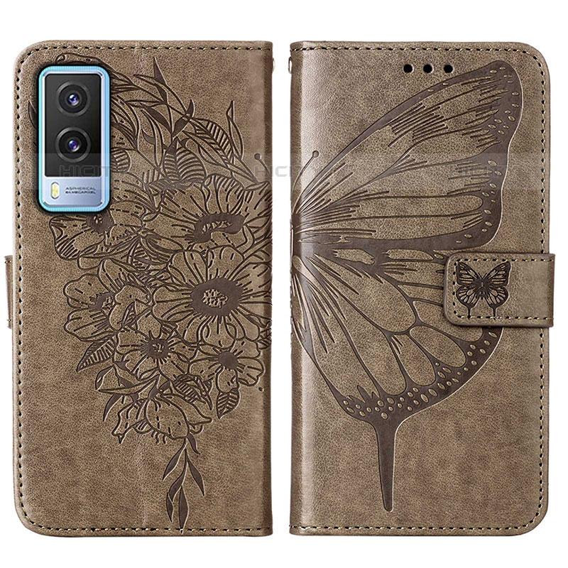 Coque Portefeuille Papillon Livre Cuir Etui Clapet Y01B pour Vivo V21e 5G Gris Plus