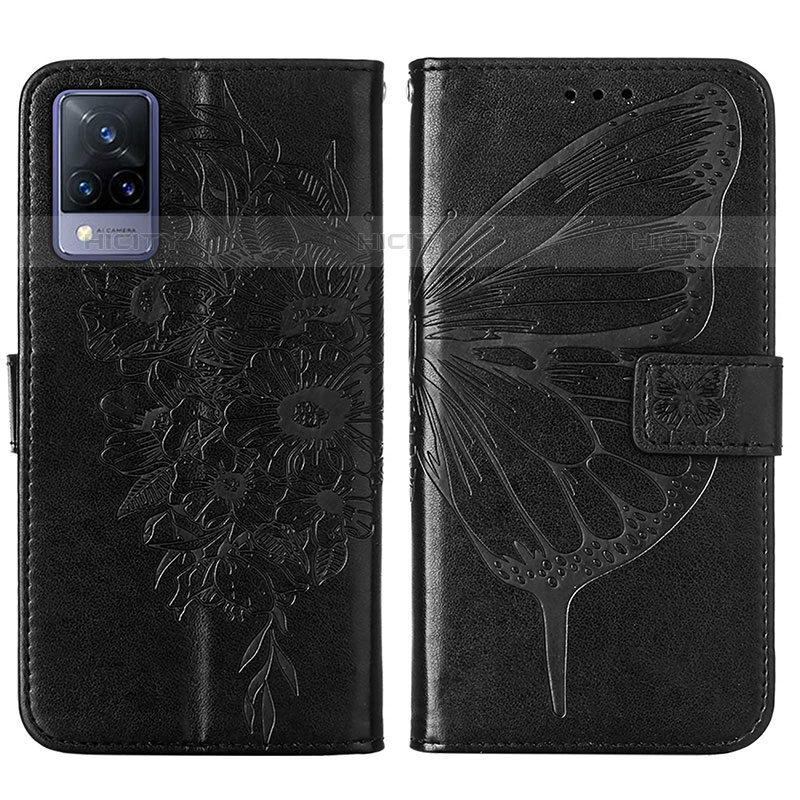 Coque Portefeuille Papillon Livre Cuir Etui Clapet Y01B pour Vivo V21s 5G Noir Plus