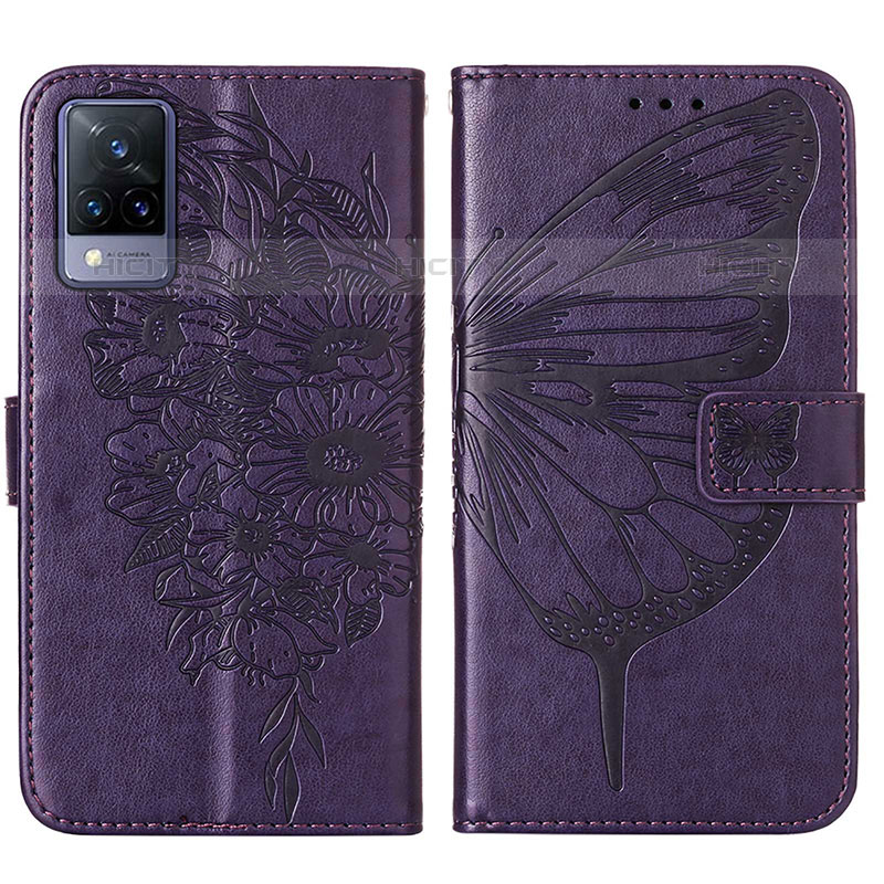 Coque Portefeuille Papillon Livre Cuir Etui Clapet Y01B pour Vivo V21s 5G Violet Plus