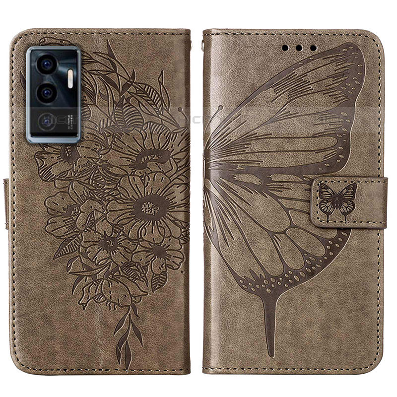 Coque Portefeuille Papillon Livre Cuir Etui Clapet Y01B pour Vivo V23e Gris Plus