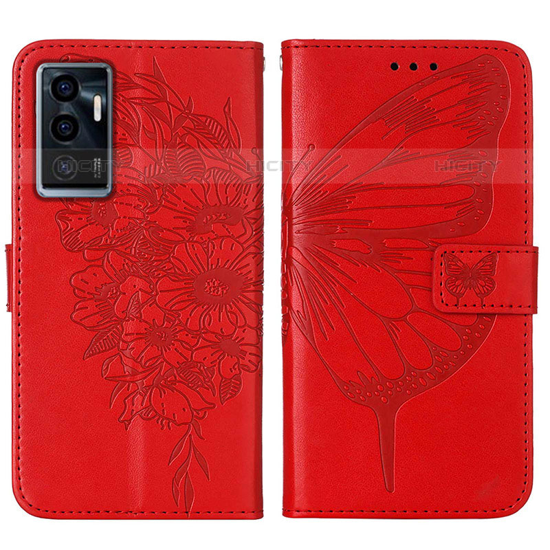 Coque Portefeuille Papillon Livre Cuir Etui Clapet Y01B pour Vivo V23e Rouge Plus