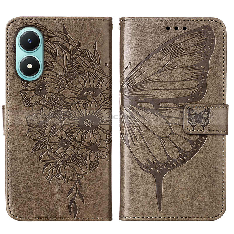 Coque Portefeuille Papillon Livre Cuir Etui Clapet Y01B pour Vivo Y02S Gris Plus