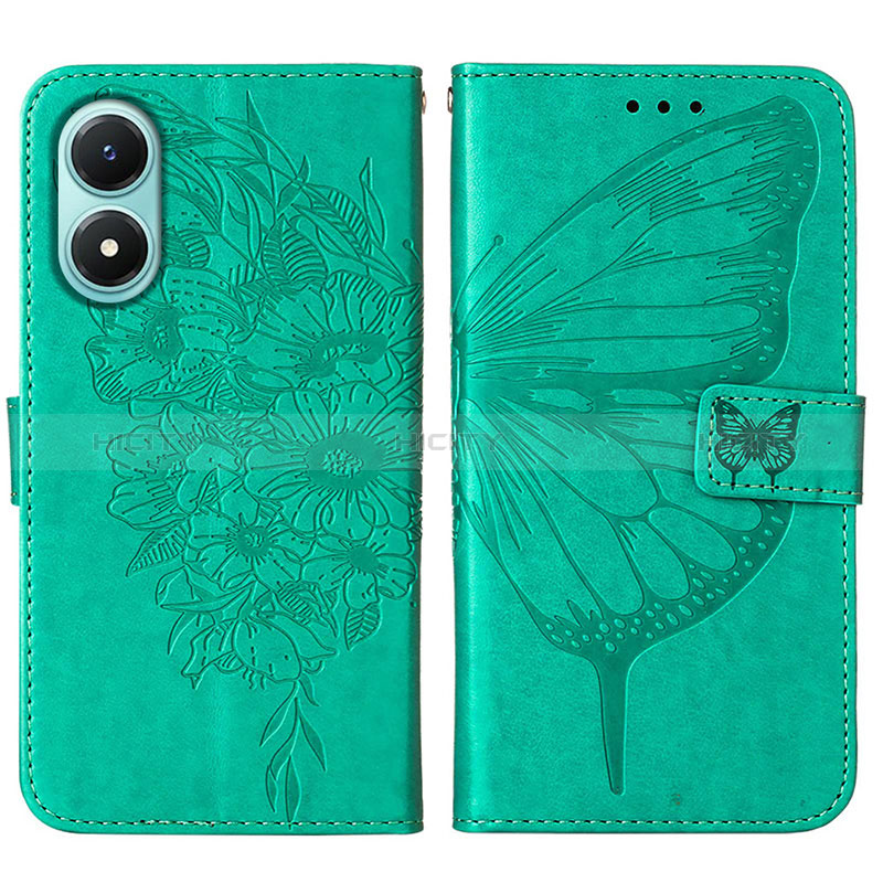 Coque Portefeuille Papillon Livre Cuir Etui Clapet Y01B pour Vivo Y02S Vert Plus