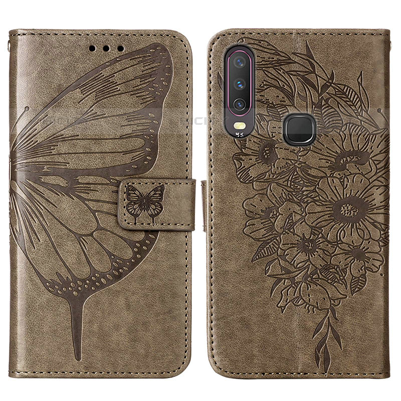 Coque Portefeuille Papillon Livre Cuir Etui Clapet Y01B pour Vivo Y11 Gris Plus