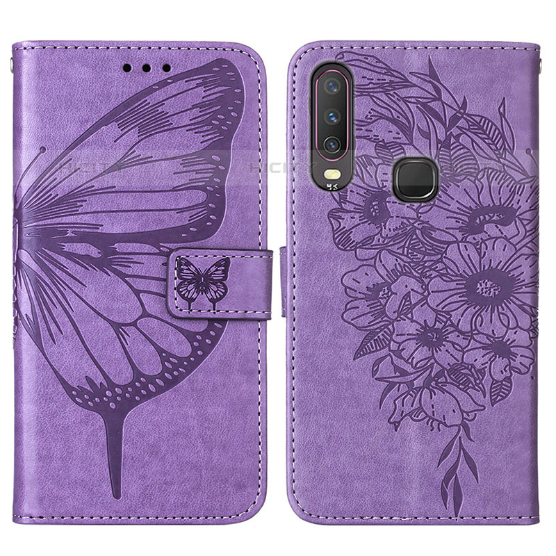 Coque Portefeuille Papillon Livre Cuir Etui Clapet Y01B pour Vivo Y11 Violet Clair Plus