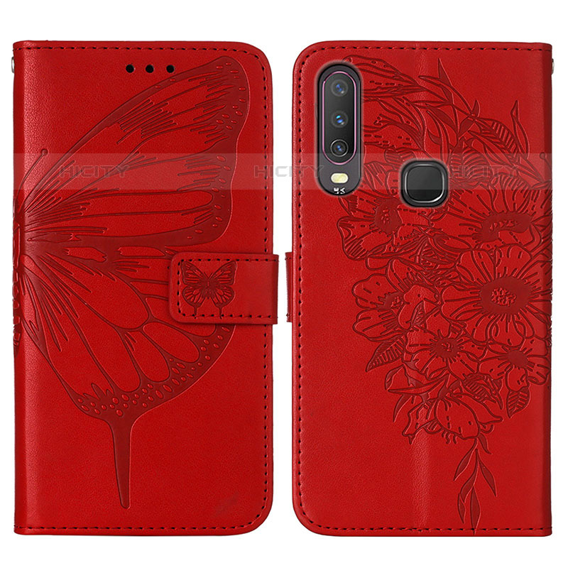 Coque Portefeuille Papillon Livre Cuir Etui Clapet Y01B pour Vivo Y12 Rouge Plus