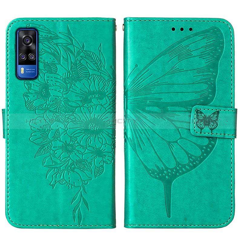 Coque Portefeuille Papillon Livre Cuir Etui Clapet Y01B pour Vivo Y31 (2021) Vert Plus