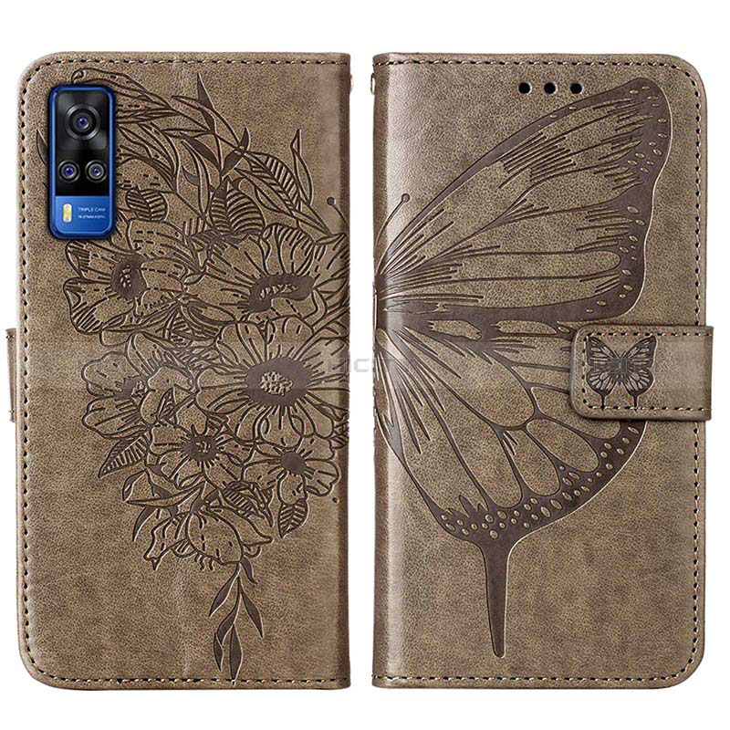 Coque Portefeuille Papillon Livre Cuir Etui Clapet Y01B pour Vivo Y51 (2021) Gris Plus