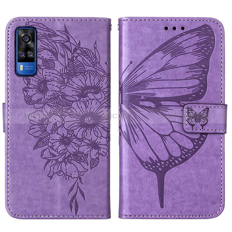 Coque Portefeuille Papillon Livre Cuir Etui Clapet Y01B pour Vivo Y51 (2021) Violet Clair Plus