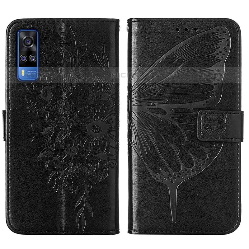 Coque Portefeuille Papillon Livre Cuir Etui Clapet Y01B pour Vivo Y51A Noir Plus