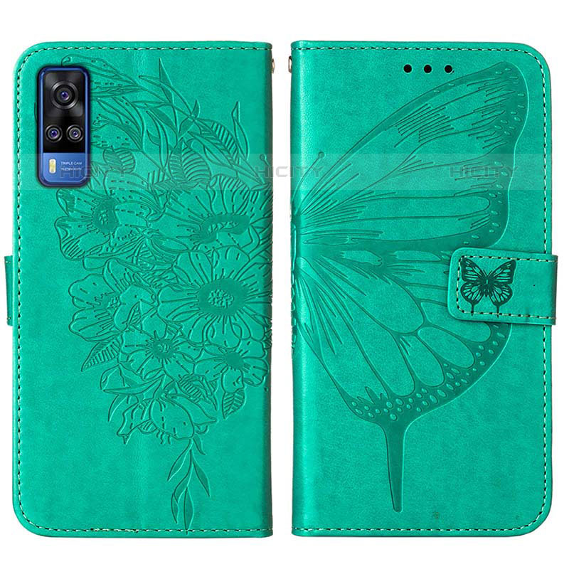 Coque Portefeuille Papillon Livre Cuir Etui Clapet Y01B pour Vivo Y51A Vert Plus