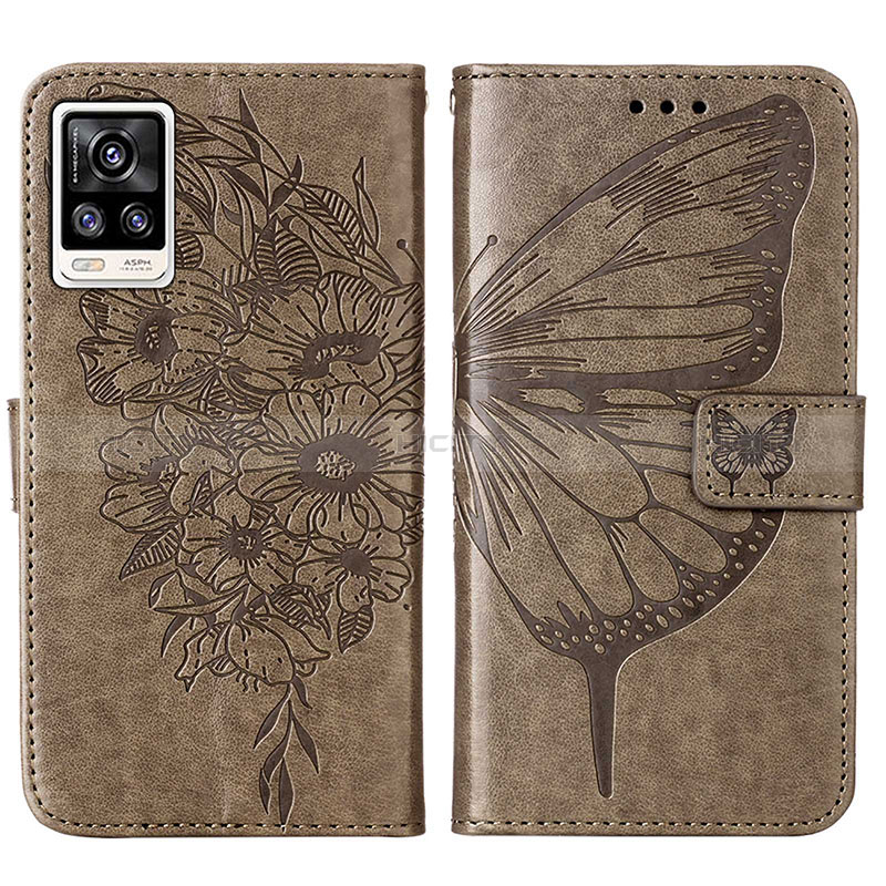 Coque Portefeuille Papillon Livre Cuir Etui Clapet Y01B pour Vivo Y73 (2021) Gris Plus