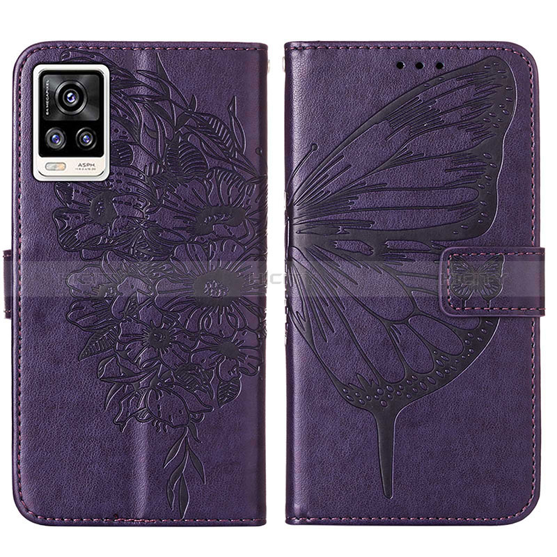 Coque Portefeuille Papillon Livre Cuir Etui Clapet Y01B pour Vivo Y73 (2021) Violet Plus