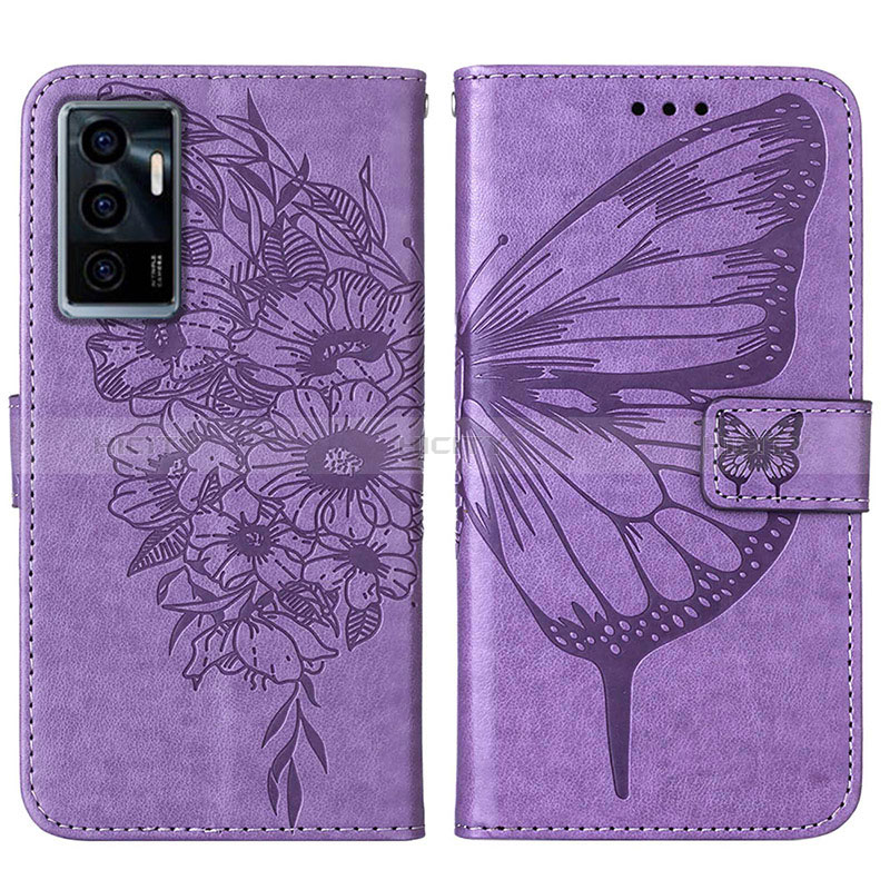 Coque Portefeuille Papillon Livre Cuir Etui Clapet Y01B pour Vivo Y75 4G Violet Clair Plus