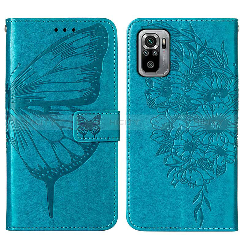 Coque Portefeuille Papillon Livre Cuir Etui Clapet Y01B pour Xiaomi Redmi Note 10 4G Bleu Plus