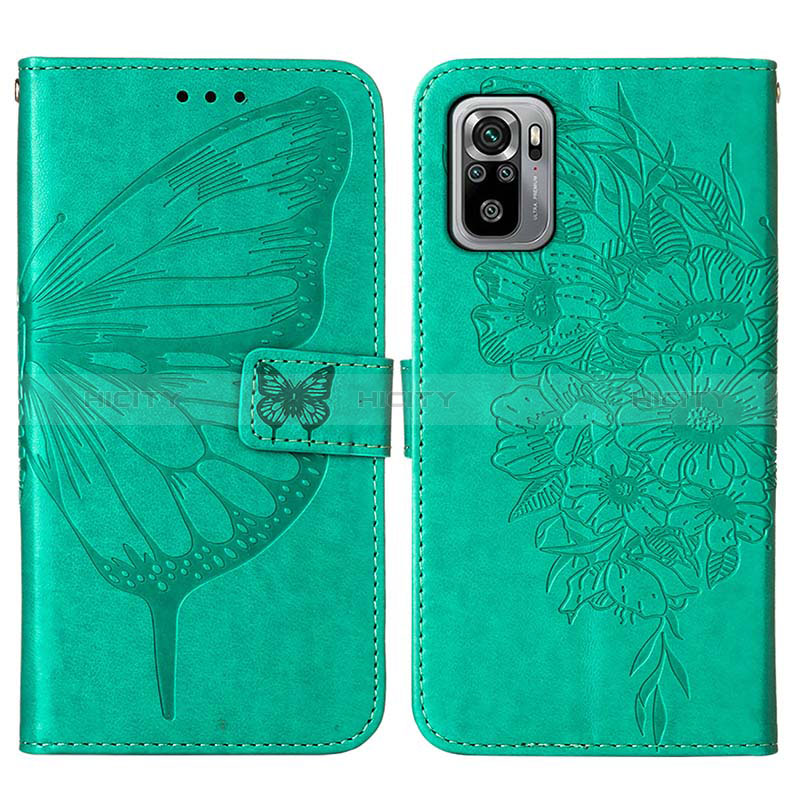 Coque Portefeuille Papillon Livre Cuir Etui Clapet Y01B pour Xiaomi Redmi Note 10 4G Vert Plus