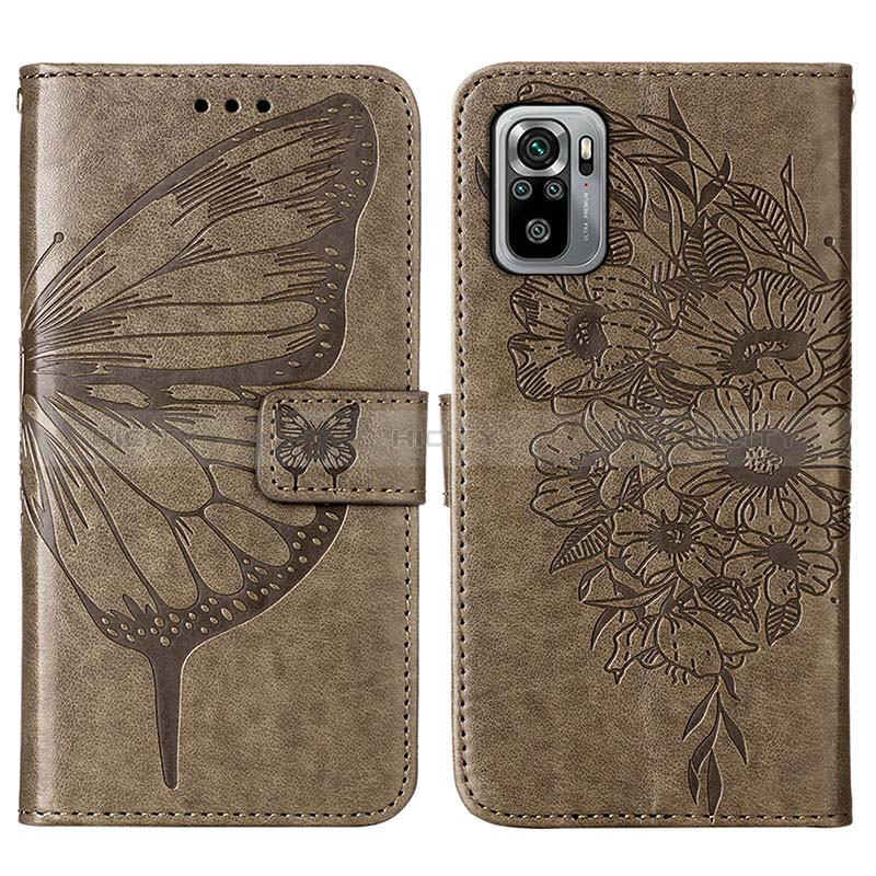 Coque Portefeuille Papillon Livre Cuir Etui Clapet Y01B pour Xiaomi Redmi Note 10S 4G Gris Plus