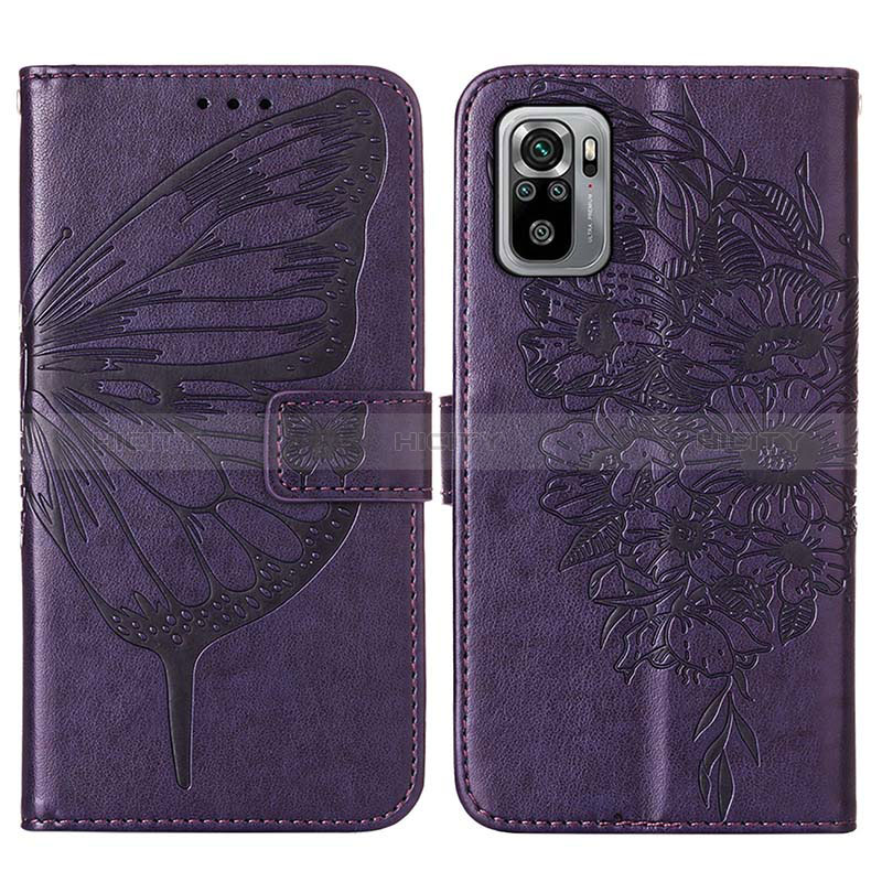 Coque Portefeuille Papillon Livre Cuir Etui Clapet Y01B pour Xiaomi Redmi Note 10S 4G Violet Plus