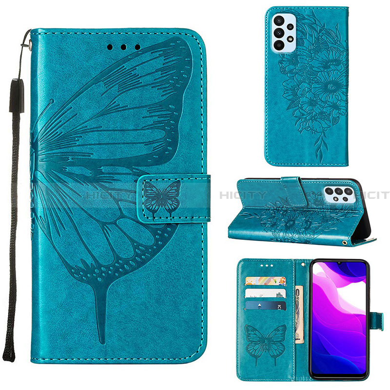 Coque Portefeuille Papillon Livre Cuir Etui Clapet Y02B pour Samsung Galaxy A23 4G Bleu Plus