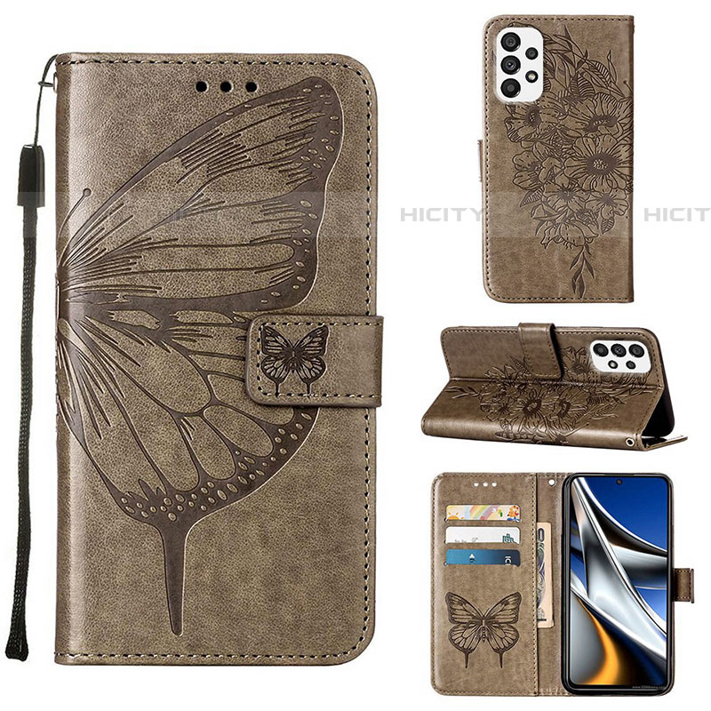 Coque Portefeuille Papillon Livre Cuir Etui Clapet Y02B pour Samsung Galaxy A73 5G Gris Plus